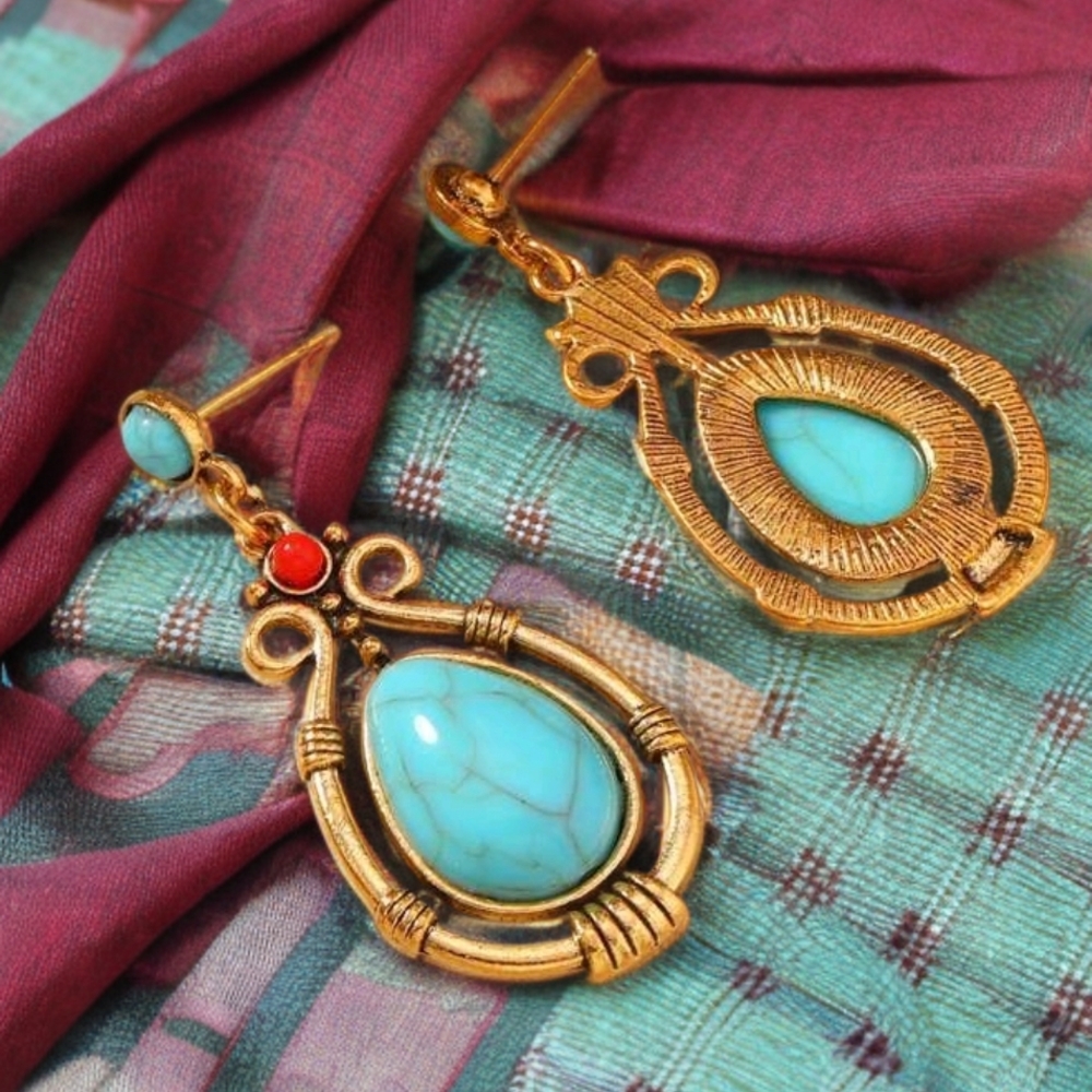 Boston Proper Blue and Gold Teardrop Earrings